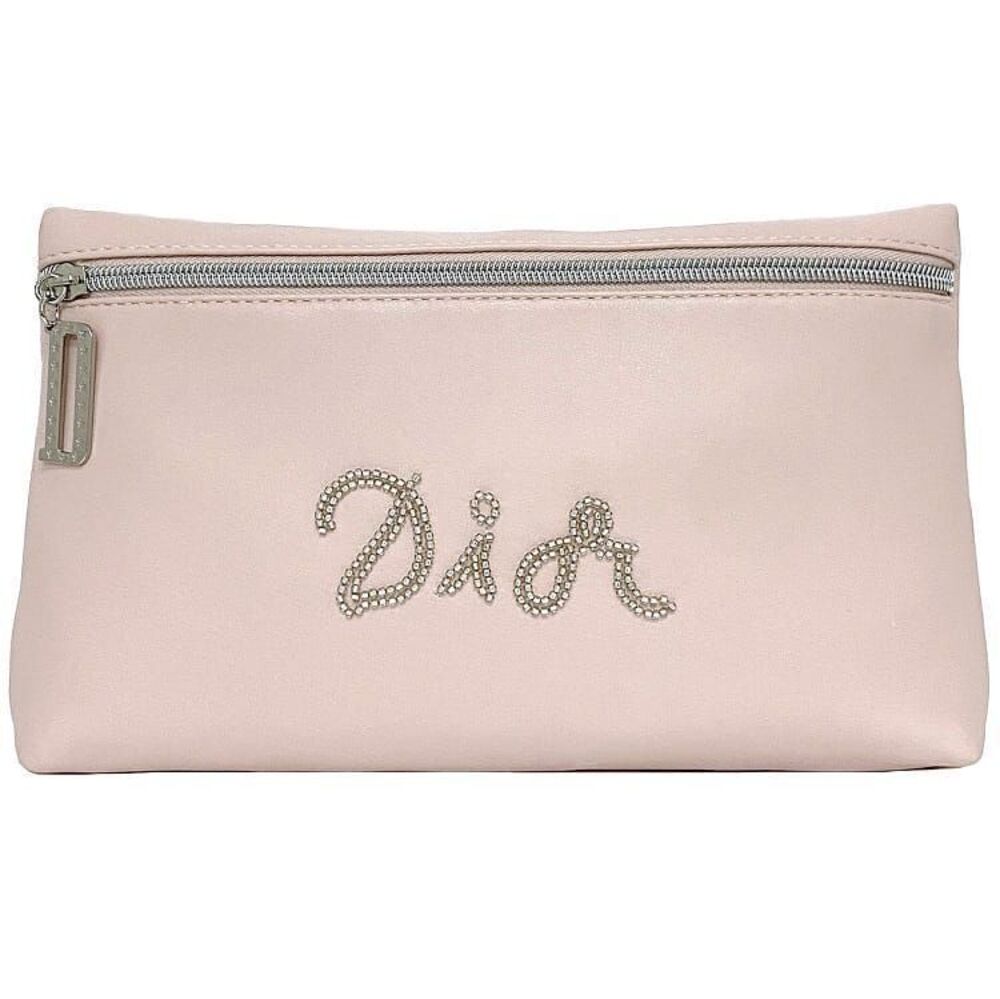 Christian Dior Pouch Clutch Pink Case Leather Bijou Clutch Bag Zip Cosmetic